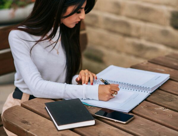 Woman in productive environment to focus