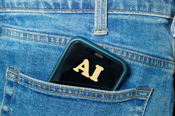 Phone with AI app in person's pocket