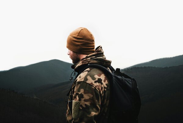 Man alone hiking 