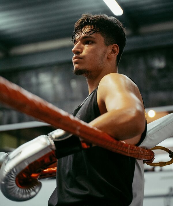 Boxer preparing his body for hard work
